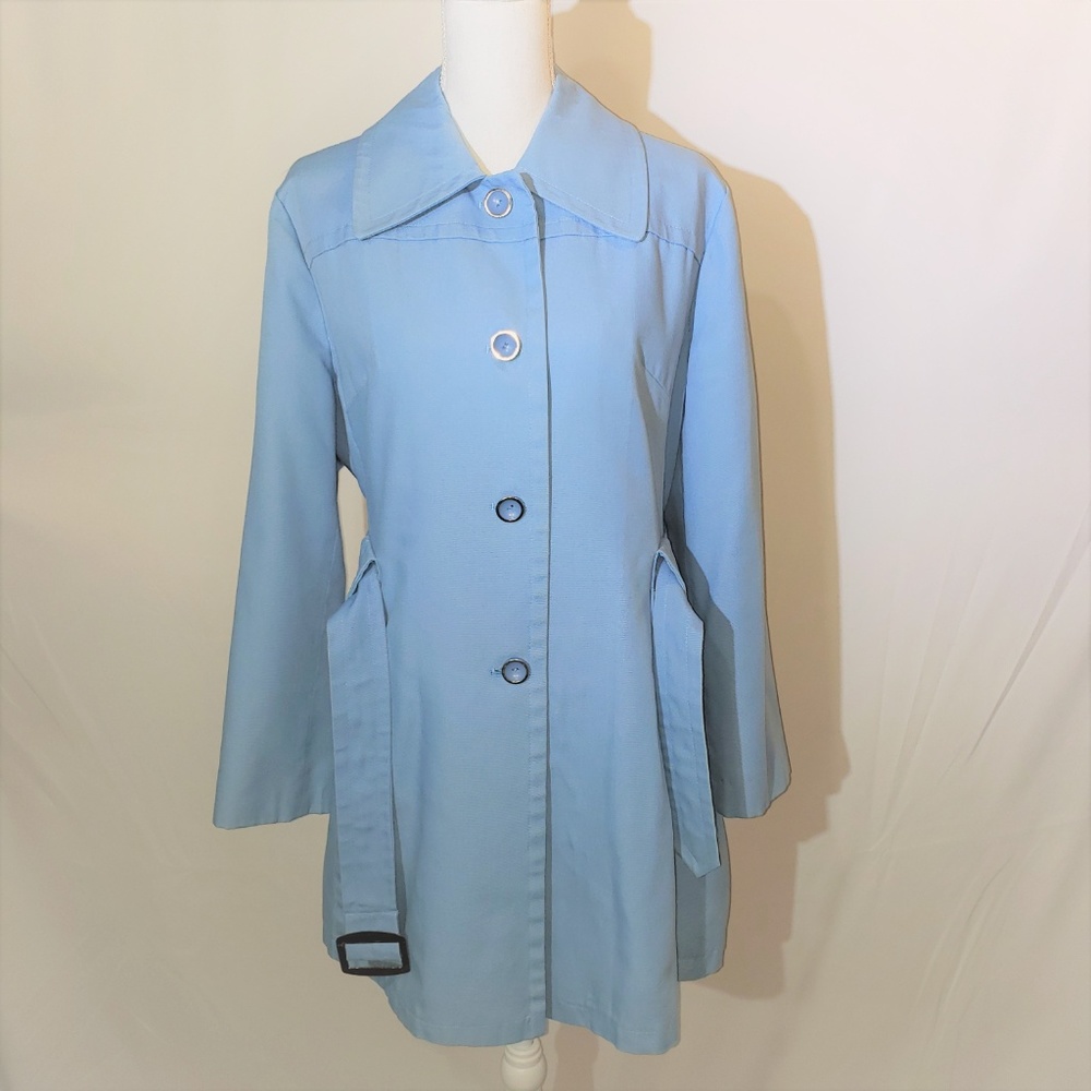vintage Blue button Belted Trench coat fully lined - Picture 2 of 8